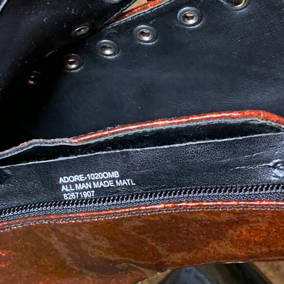 Pleaser ADORE Red Glitter Patented Ombre 7" Platform Stiletto Heel Lace Up Boots - Picture 16 of 16